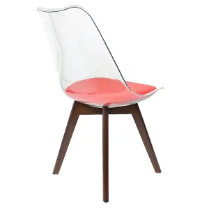 Soho Clear and Red Plastic Dining Chair with Squared Dark Wood Legs