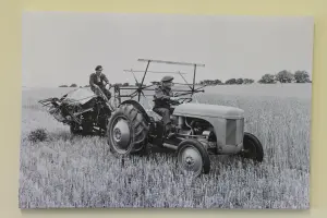 Garden Market Place Ferguson TE20 Tractor and Binder- Canvas Picture Print- Black and White