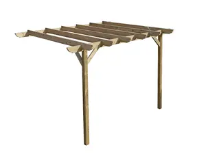 Lean to wooden garden pergola kit - Corbel design wall mounted gazebo, 4.8m x 4.8m (Natural finish)