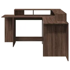 Berkfield Desk with LED Lights Brown Oak 152x152x91 cm Engineered Wood