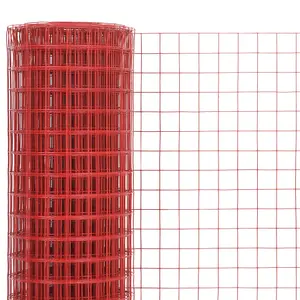 Berkfield Chicken Wire Fence Steel with PVC Coating 25x1.5 m Red