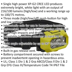 Intrinsically Safe Adjustable Headband Torch - LED - Battery Powered