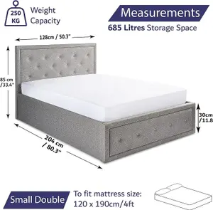 Small Double Ottoman Storage Bed Crystal - No Mattress