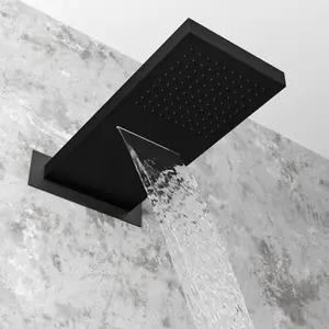 ENKI Milan Black Square Concealed Brass Thermostatic Overhead Shower & Handset Kit SH0099