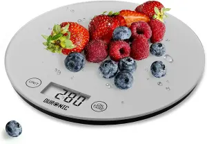 Duronic KS1055 Digital Kitchen Scale, 5kg, Glass Platform with LCD Backlit Display, Tare Function, 1g Precision - Silver