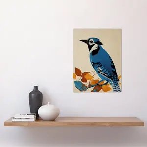 Blue Jay Textured Autumn Bird - Print Unframed / 40.5cm H x 30.5cm W