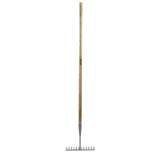 JCB 12 Teeth Heritage Garden Rake, Heavy-duty Carbon Steel and Ash Wood Shaft JCBHGR01