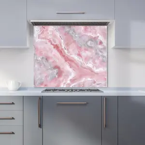 Pale And Grey Marble Effect Premium Glass Kitchen Splashback W600mm x H750mm