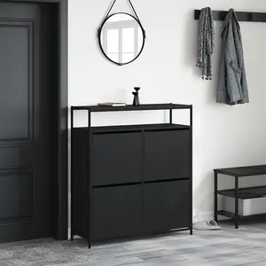 Berkfield Shoe Cabinet with 4 Flip-Drawers Black 100x34x112 cm