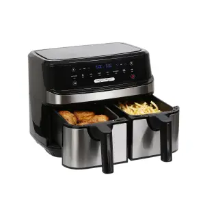 EMtronics Double Basket Air Fryer Digital Dual 9L with Timer - Stainless Steel