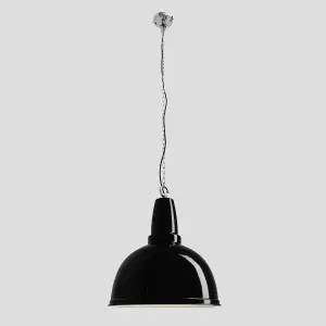 Industville Retro Large Pendant, 17 Inch, Black, Chrome Hook Chain Holder