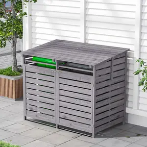 2-Door Garden Storage Shed Outdoor Spruce Wood Garbage Can Grey