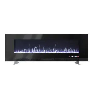 Black Electric Fire Wall Mounted or Inset Fireplace 12 Flame Colors with Freestanding Legs 50 Inch