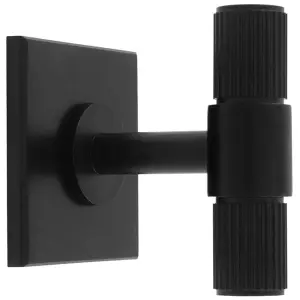 Reeded T Bar Cabinet Door Knob & Matching Backplate Lined Matt Black 40 x 40mm