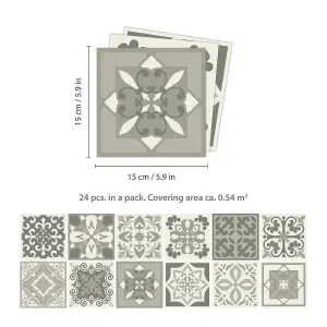 24 Pieces 15x15cm Noor Light Brown Beige Mediteranean Tile Stickers