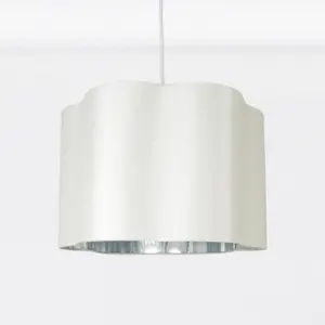 First Choice Lighting Set of 2 Off White with Chrome Inner Scalloped Pendant Shades