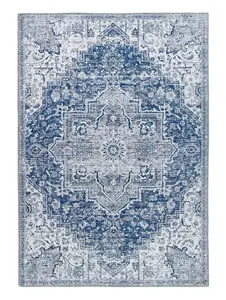 Persian Blue Rug, Floral Rug, Geometric Rug, Easy to Clean Rug, Traditional Rug for Bedroom, & DiningRoom-120cm X 170cm