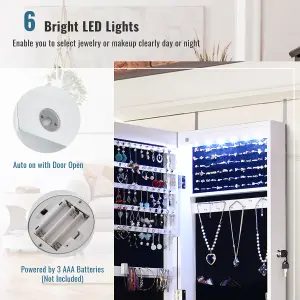 Costway Lockable LED Lights Jewelry Cabinet W/ Mirror Wall/Door Mounted Jewelry Armoire