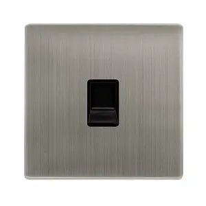 Stainless Steel Screwless Plate Master Telephone Single Socket - Black Trim - SE Home