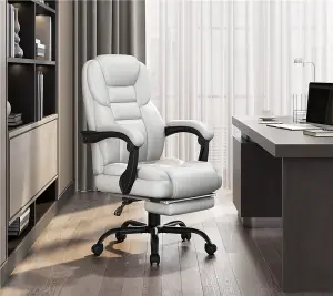 Yaheetech PU Leather Adjustable Executive Office Chair - White