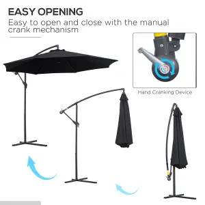 Outsunny 3(m) Cantilever Parasol Banana Umbrella Crank & Tilt, Black