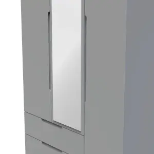 Milan Ready assembled Modern Grey 2 Drawer Tall Triple Wardrobe With 1 mirror door (H)1970mm (W)1110mm (D)530mm