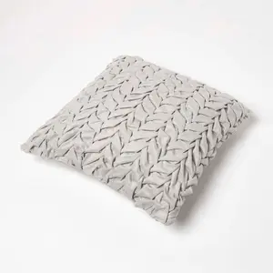 Homescapes Grace Pleated Grey Velvet Cushion