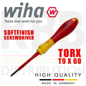 Wiha Torx Screwdriver T9 60mm VDE Electrician Insulated 1000v SoftFinish 00882