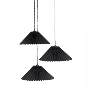 ValueLights Akira Black 3 Way Hanging Pendant Ceiling Light with Pleated Lampshade - LED Bulbs Included