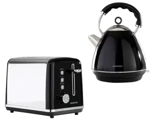 Daewoo Kensington Pyramid Matching 2 Slice Toaster & Kettle Set 1.7L 3000W Retro Bundle Combo Pack