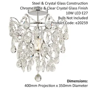 Decorative Flush Bathroom Ceiling Light Fitting - Clear Glass Crystal Details