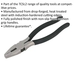 180mm Combination Pliers - Drop Forged Steel - 20mm Jaw Capacity - Foam Grip