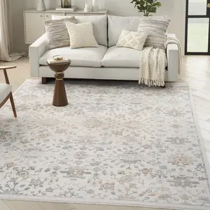 Ivory Grey Floral Kilim Bordered Traditional Rug For Dining Room Bedroom & Living Room-66 X 244cmcm (Runner)