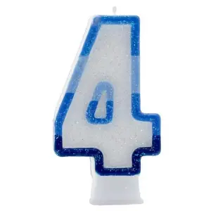 Apac Number 4 Glitter Candles (Pack of 6) Blue/White (One Size)