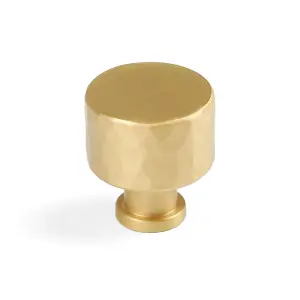 Satin Brass Hammered Knob 30mm Diameter