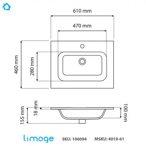 4010 Ceramic 60cm x 45cm Thin-Edge Inset Basin with Oval Bowl