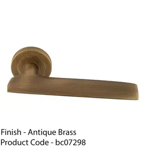 Premium Slim Flat Door Handle Set - Antique Brass Designer Lever On Round Rose