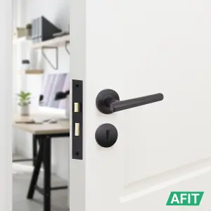 AFIT Matt Black Key Lock Door Handle Set - Handles, Sash Lock & 2 Escutcheons - Olvera Range