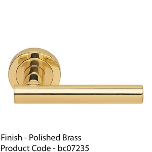 Premium Concealed Door Handle Set - Polished Brass Straight Lever On Round Rose