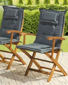 Set of 2 Garden Chairs with Cushions MAUI Acacia Wood Graphite Grey