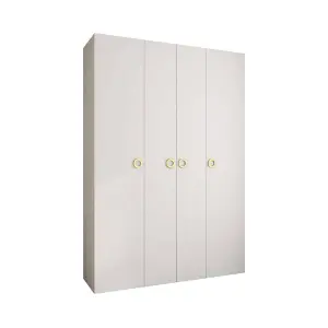 Stylish White Como I Hinged Door Wardrobe H2460mm W1700mm D500mm, Four Doors, Sixteen Shelves, Two Hanging Rails, Gold Handles