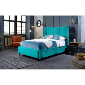 Carli Plush Velvet Teal Bed Frame