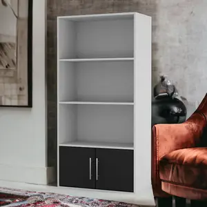 URBNLIVING 4 Tier Grey Wooden Bookcase Cupboard with Black Metal Storage Shelving Display Cabinet