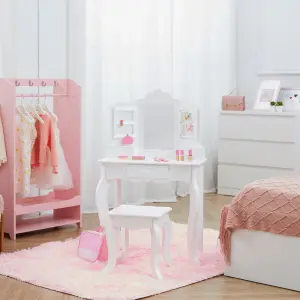 Teamson Kids Dressing Table, Play Vanity Set with Mirror & Stool - White