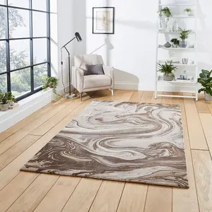 Beige/Silver Abstract Modern Easy to clean Rug for Dining Room Bed Room and Living Room-120cm X 170cm