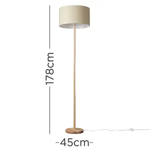 ValueLights Heather Modern Light Wood Floor Lamp with Beige Fabric Shade