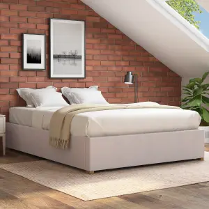 Aspire Upholstered Platform Ottoman Bed Frame UK Made, Kimiyo Linen Beige, Size King