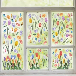 Blooming Watercolour Tulips with Butterflies Spring Window Clings