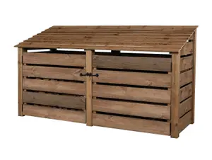 Slatted wooden log store with door W-227cm, H-126cm, D-88cm - brown finish