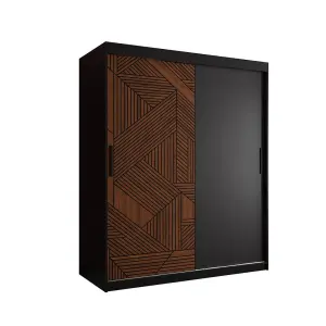 Modern Marsylia Sliding Door Wardrobe W1500mm H2000mm D620mm - Black & Dark Walnut, Sleek Design, Ample Storage